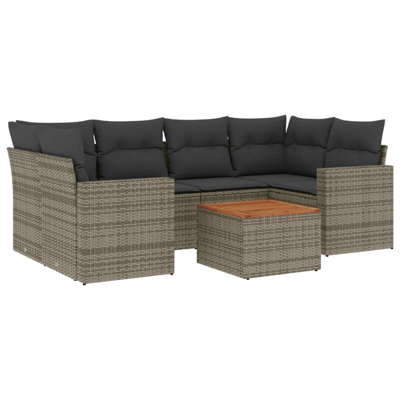 7 Piece Garden Sofa Set with Cushions Grey Poly Rattan Payday Deals