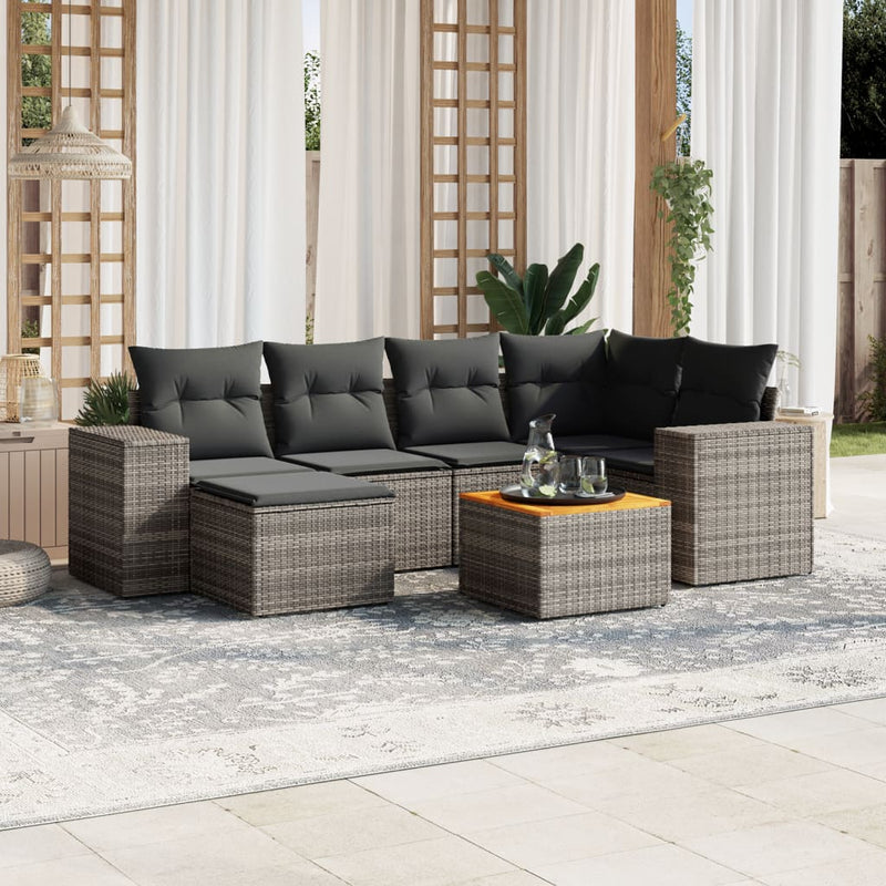 7 Piece Garden Sofa Set with Cushions Grey Poly Rattan Payday Deals