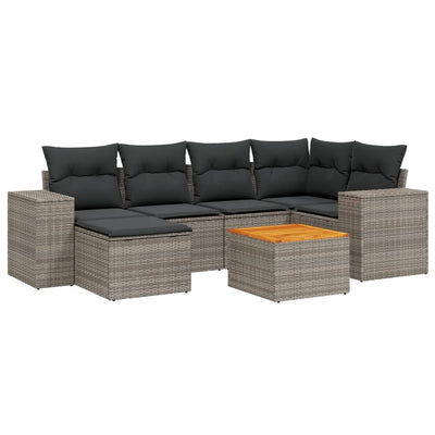 7 Piece Garden Sofa Set with Cushions Grey Poly Rattan Payday Deals