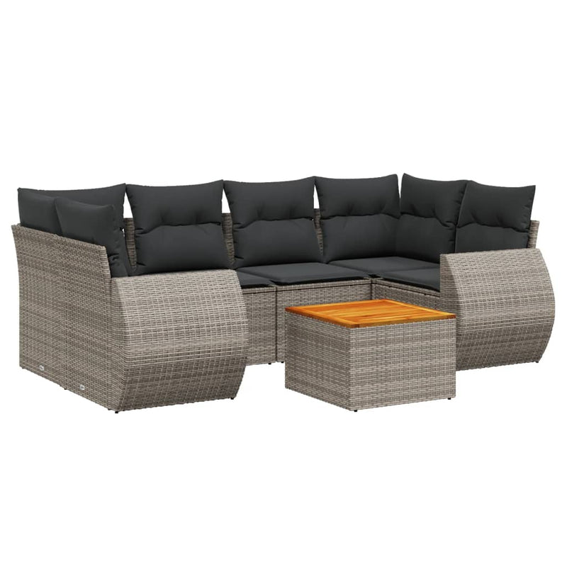 7 Piece Garden Sofa Set with Cushions Grey Poly Rattan Payday Deals