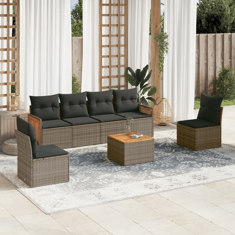 7 Piece Garden Sofa Set with Cushions Grey Poly Rattan Payday Deals