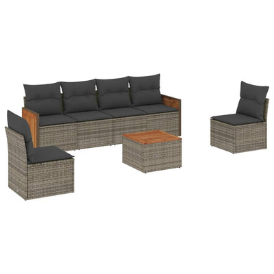 7 Piece Garden Sofa Set with Cushions Grey Poly Rattan Payday Deals