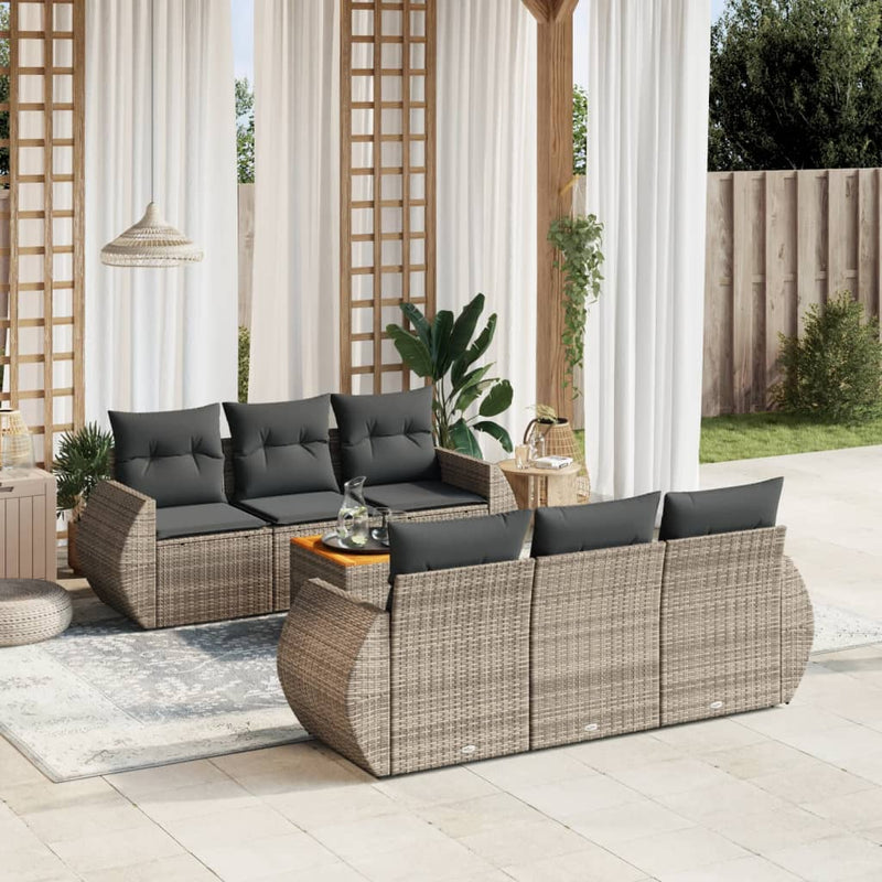 7 Piece Garden Sofa Set with Cushions Grey Poly Rattan Payday Deals