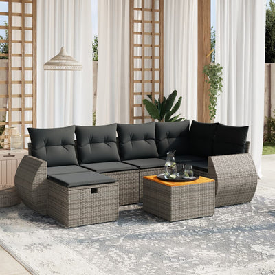 7 Piece Garden Sofa Set with Cushions Grey Poly Rattan