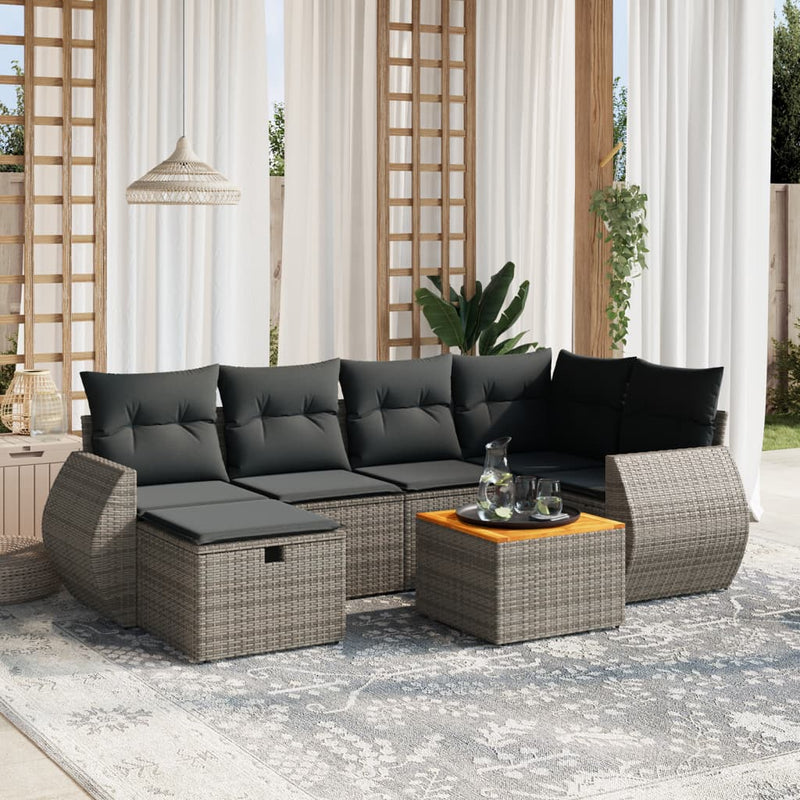 7 Piece Garden Sofa Set with Cushions Grey Poly Rattan Payday Deals