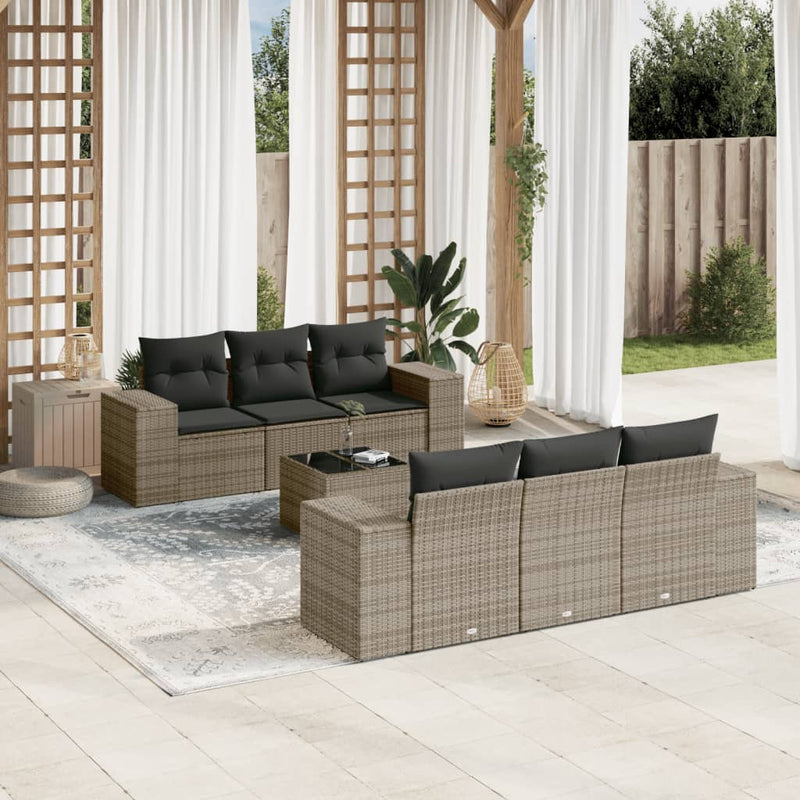 7 Piece Garden Sofa Set with Cushions Grey Poly Rattan Payday Deals