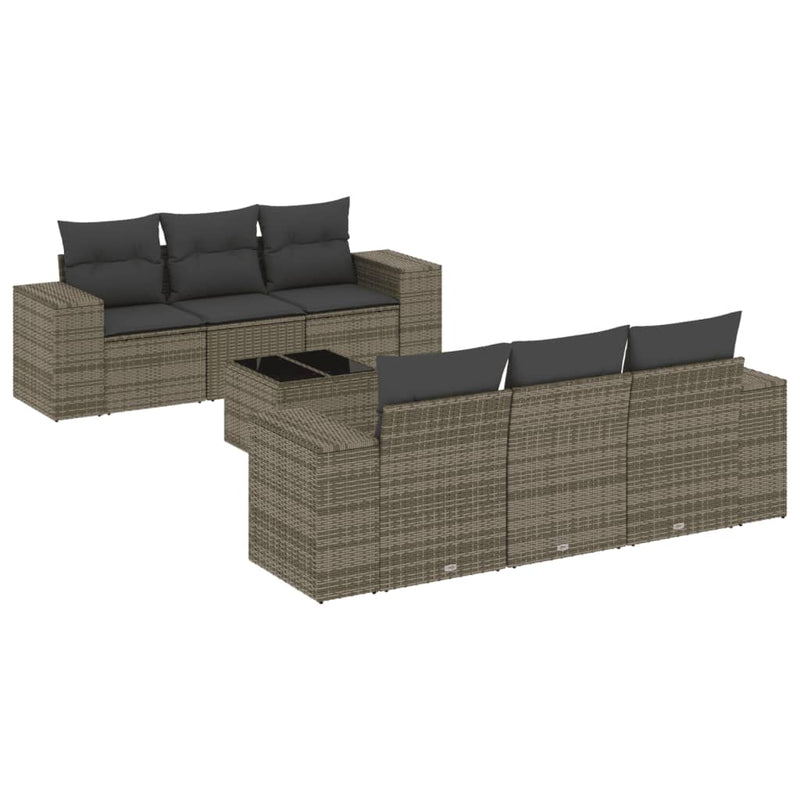 7 Piece Garden Sofa Set with Cushions Grey Poly Rattan Payday Deals