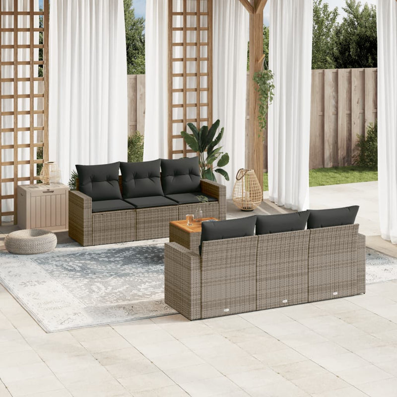 7 Piece Garden Sofa Set with Cushions Grey Poly Rattan Payday Deals