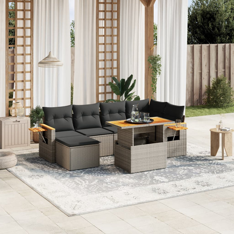 7 Piece Garden Sofa Set with Cushions Grey Poly Rattan Payday Deals