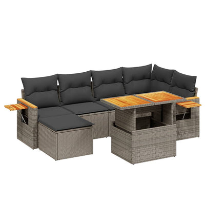 7 Piece Garden Sofa Set with Cushions Grey Poly Rattan Payday Deals