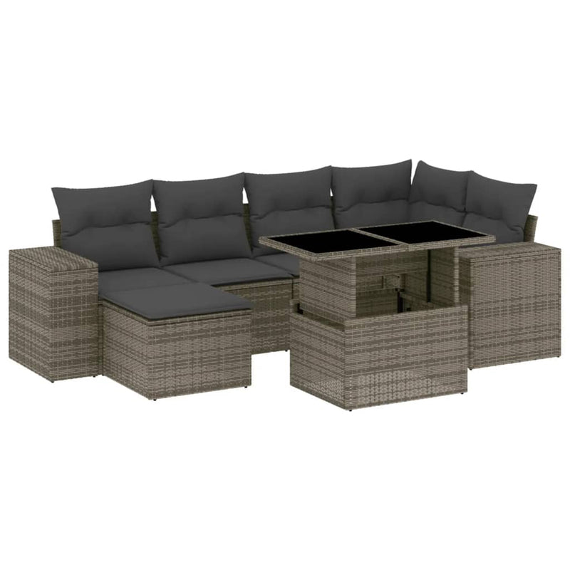 7 Piece Garden Sofa Set with Cushions Grey Poly Rattan Payday Deals