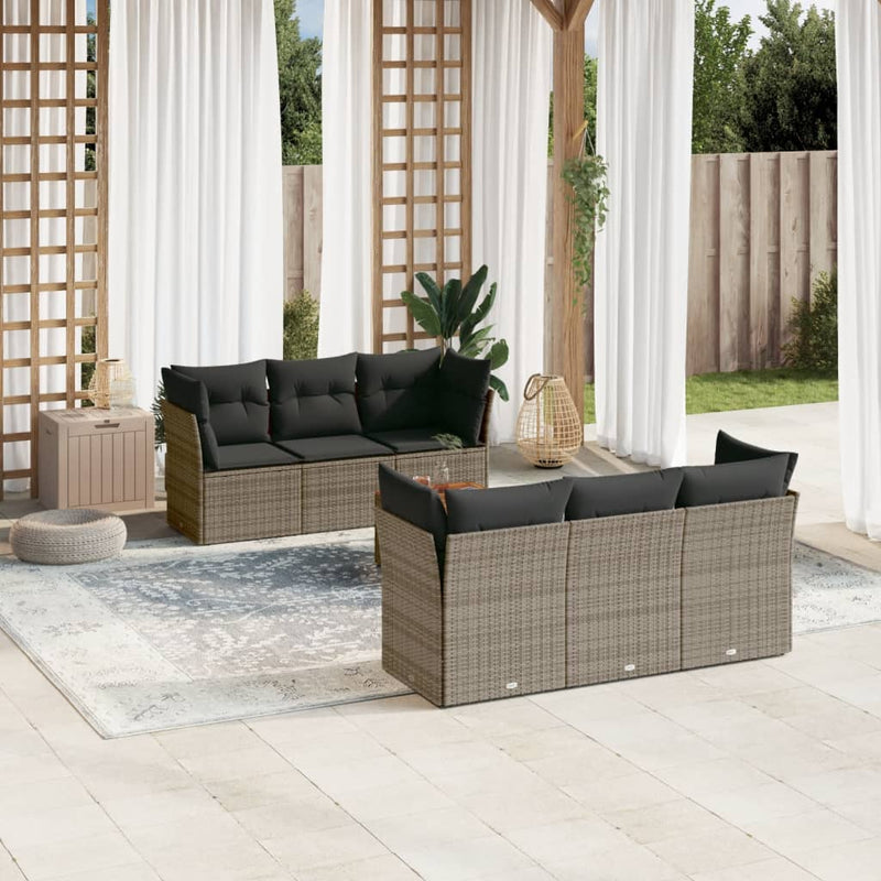 7 Piece Garden Sofa Set with Cushions Grey Poly Rattan Payday Deals