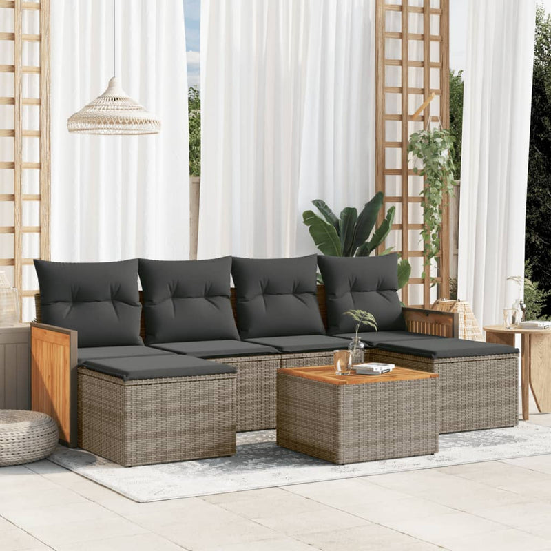 7 Piece Garden Sofa Set with Cushions Grey Poly Rattan Payday Deals