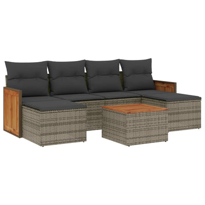 7 Piece Garden Sofa Set with Cushions Grey Poly Rattan Payday Deals