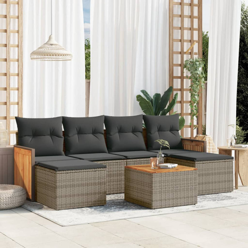 7 Piece Garden Sofa Set with Cushions Grey Poly Rattan Payday Deals