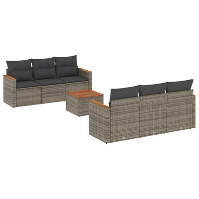 7 Piece Garden Sofa Set with Cushions Grey Poly Rattan Payday Deals