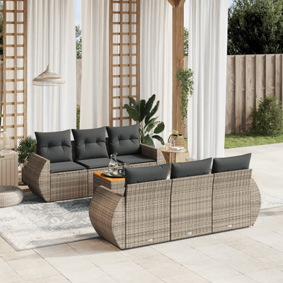 7 Piece Garden Sofa Set with Cushions Grey Poly Rattan