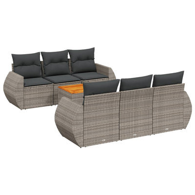 7 Piece Garden Sofa Set with Cushions Grey Poly Rattan Payday Deals