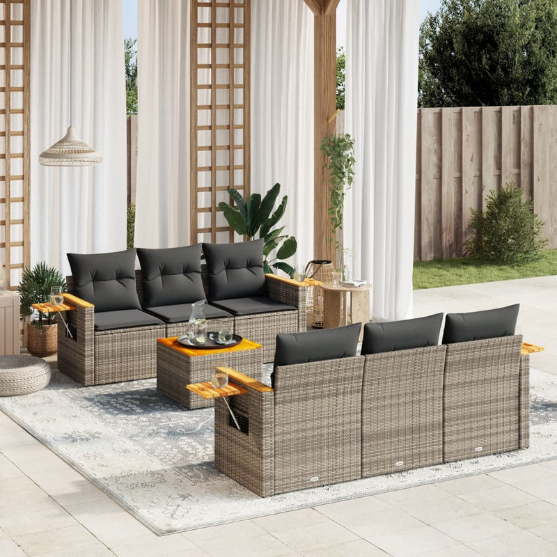 7 Piece Garden Sofa Set with Cushions Grey Poly Rattan Payday Deals