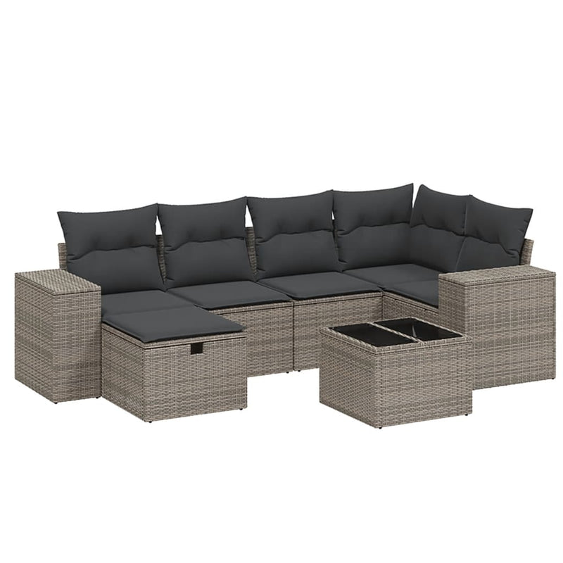 7 Piece Garden Sofa Set with Cushions Grey Poly Rattan Payday Deals