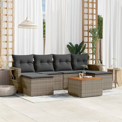 7 Piece Garden Sofa Set with Cushions Grey Poly Rattan