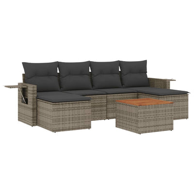 7 Piece Garden Sofa Set with Cushions Grey Poly Rattan Payday Deals