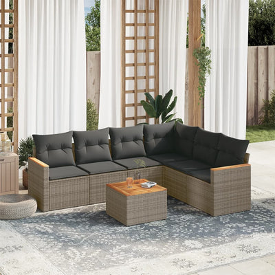 7 Piece Garden Sofa Set with Cushions Grey Poly Rattan