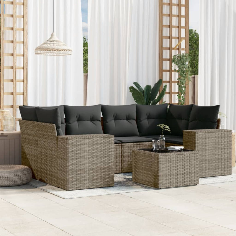 7 Piece Garden Sofa Set with Cushions Grey Poly Rattan Payday Deals