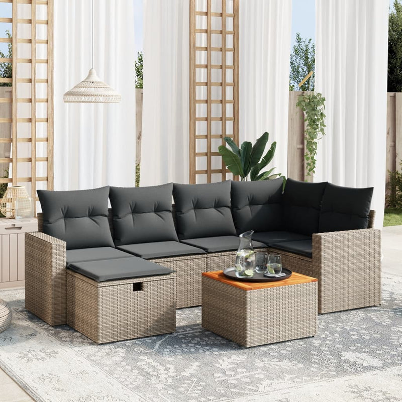 7 Piece Garden Sofa Set with Cushions Grey Poly Rattan Payday Deals