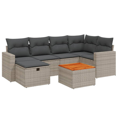 7 Piece Garden Sofa Set with Cushions Grey Poly Rattan Payday Deals