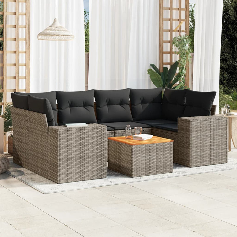 7 Piece Garden Sofa Set with Cushions Grey Poly Rattan Payday Deals