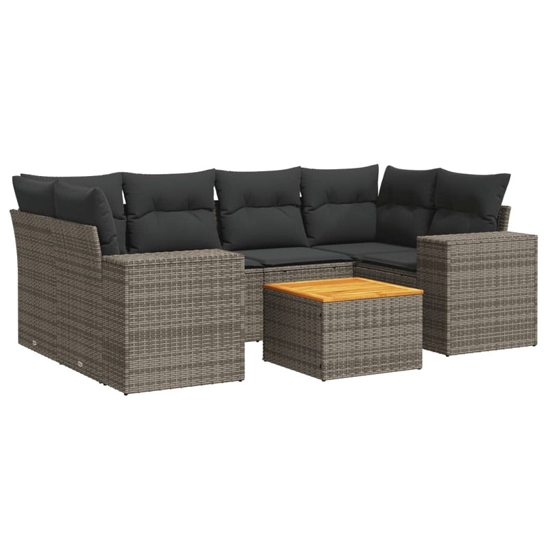 7 Piece Garden Sofa Set with Cushions Grey Poly Rattan Payday Deals