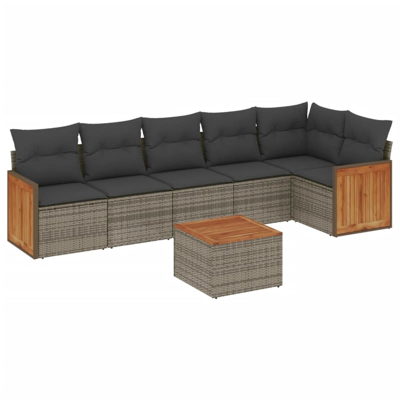 7 Piece Garden Sofa Set with Cushions Grey Poly Rattan Payday Deals