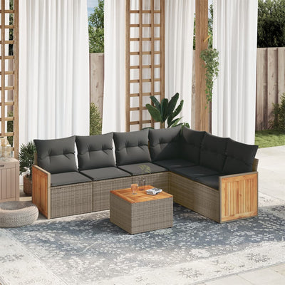 7 Piece Garden Sofa Set with Cushions Grey Poly Rattan