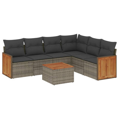 7 Piece Garden Sofa Set with Cushions Grey Poly Rattan Payday Deals