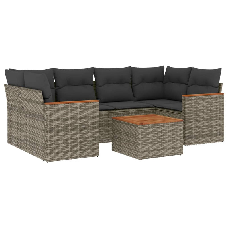 7 Piece Garden Sofa Set with Cushions Grey Poly Rattan Payday Deals