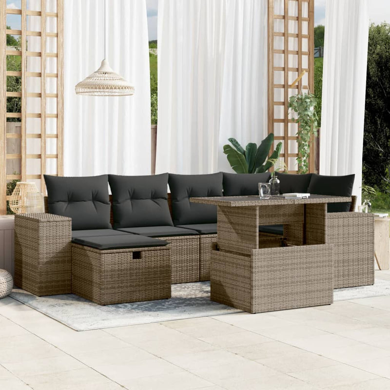 7 Piece Garden Sofa Set with Cushions Grey Poly Rattan Payday Deals