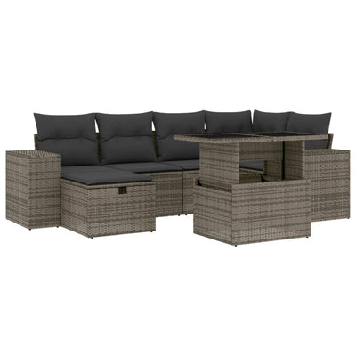 7 Piece Garden Sofa Set with Cushions Grey Poly Rattan Payday Deals