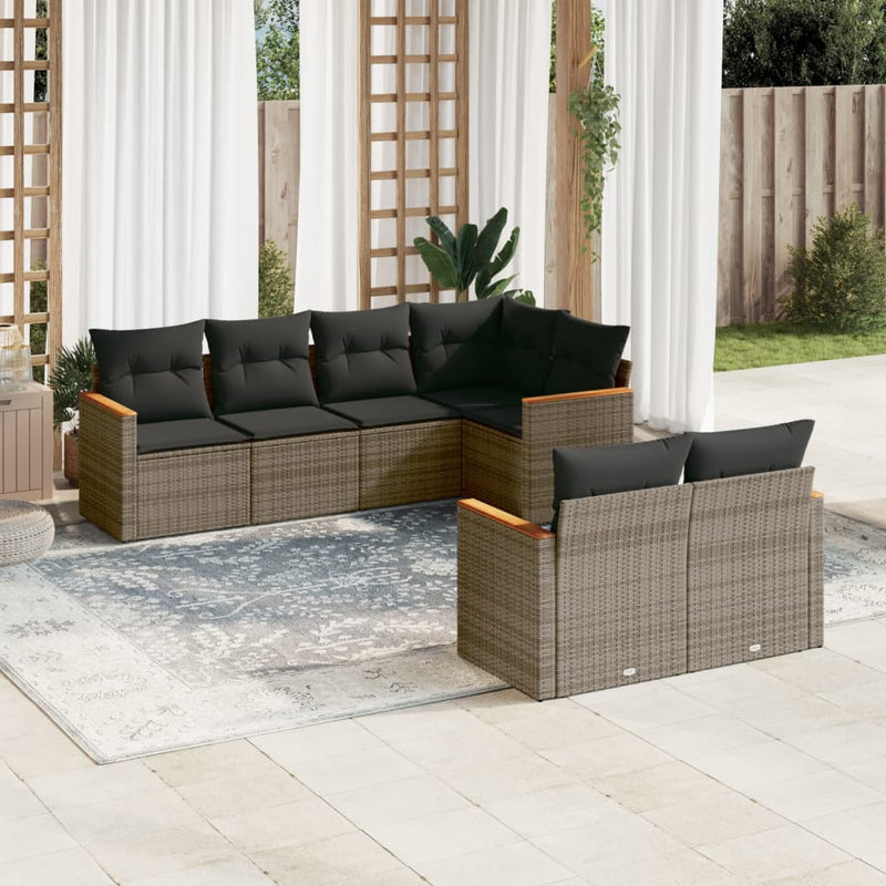 7 Piece Garden Sofa Set with Cushions Grey Poly Rattan Payday Deals