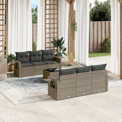 7 Piece Garden Sofa Set with Cushions Grey Poly Rattan