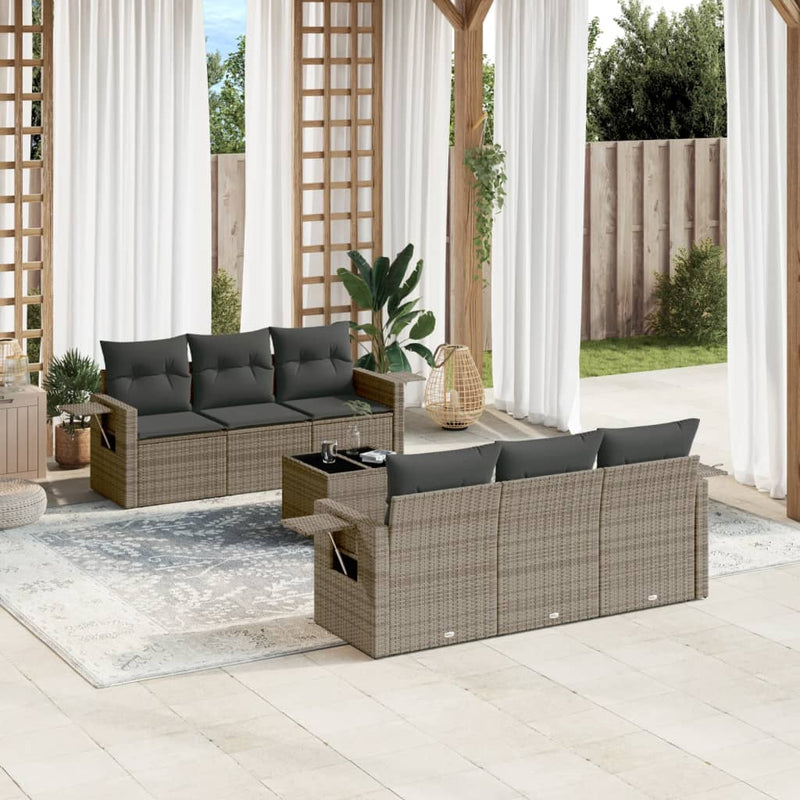 7 Piece Garden Sofa Set with Cushions Grey Poly Rattan Payday Deals