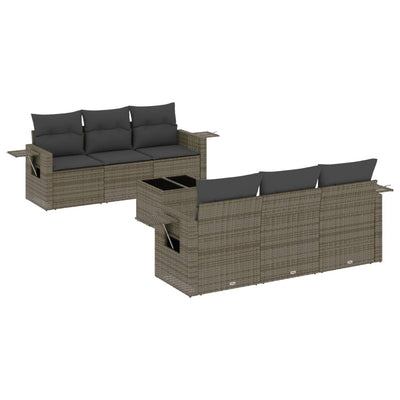 7 Piece Garden Sofa Set with Cushions Grey Poly Rattan Payday Deals