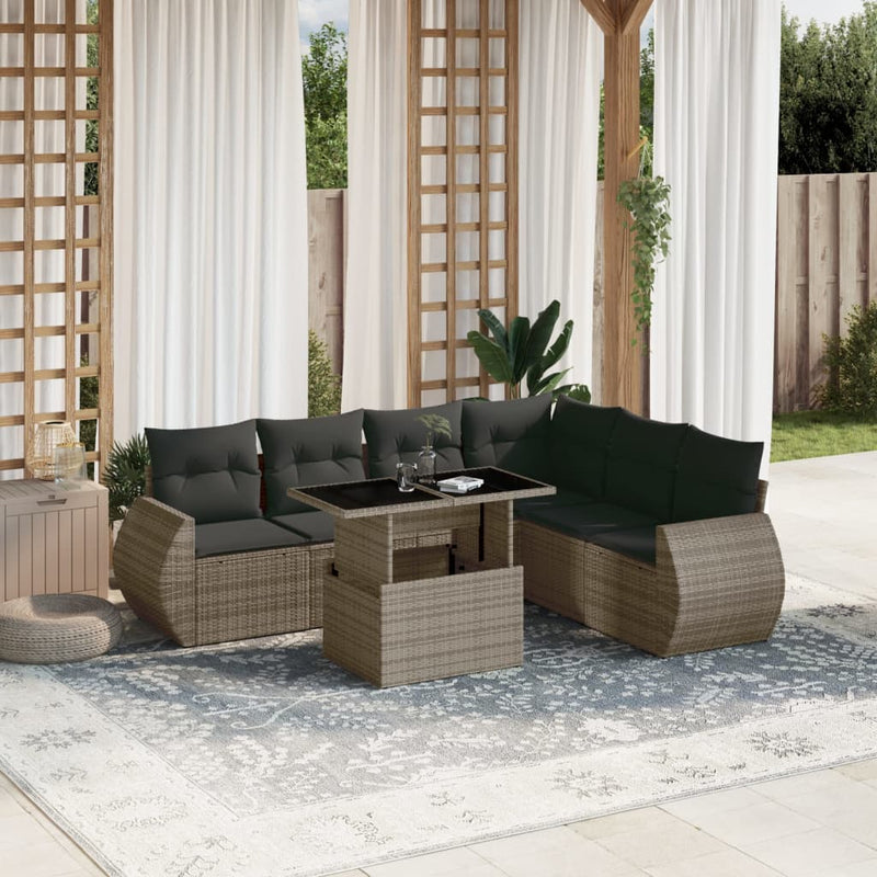 7 Piece Garden Sofa Set with Cushions Grey Poly Rattan Payday Deals