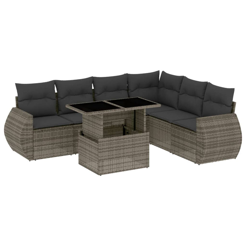 7 Piece Garden Sofa Set with Cushions Grey Poly Rattan Payday Deals