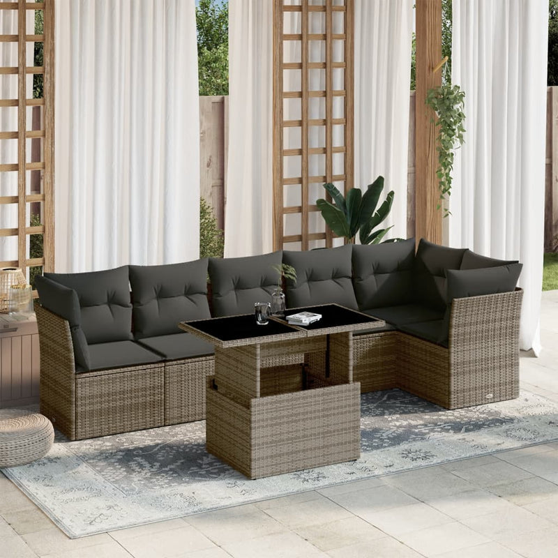 7 Piece Garden Sofa Set with Cushions Grey Poly Rattan Payday Deals