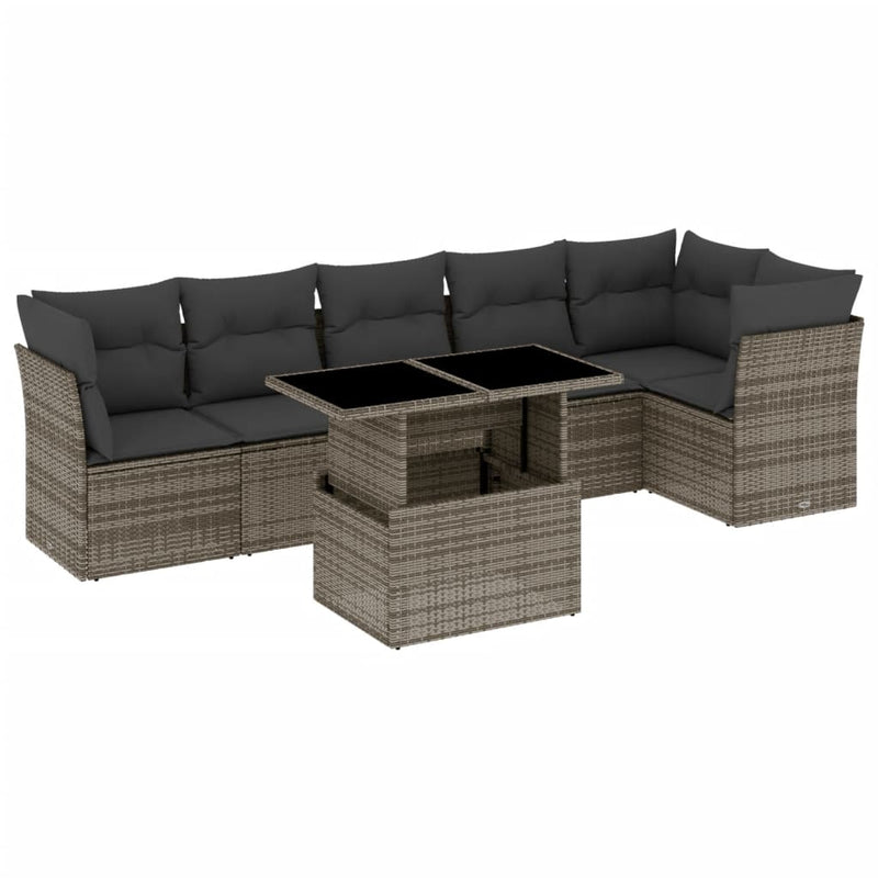 7 Piece Garden Sofa Set with Cushions Grey Poly Rattan Payday Deals