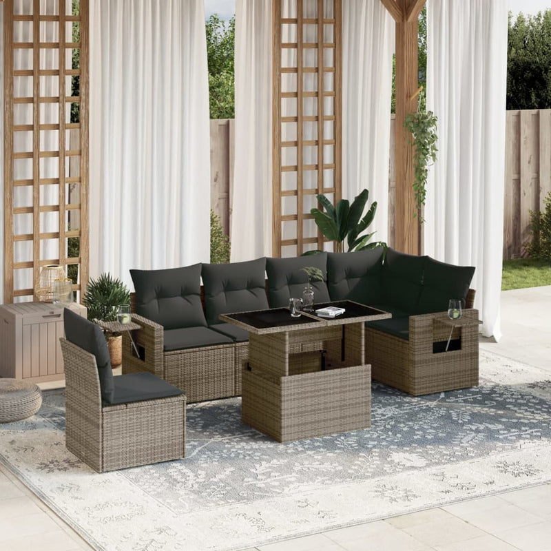 7 Piece Garden Sofa Set with Cushions Grey Poly Rattan Payday Deals