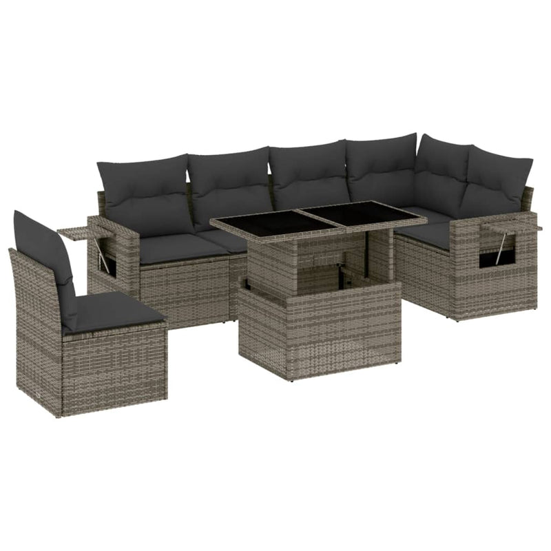 7 Piece Garden Sofa Set with Cushions Grey Poly Rattan Payday Deals