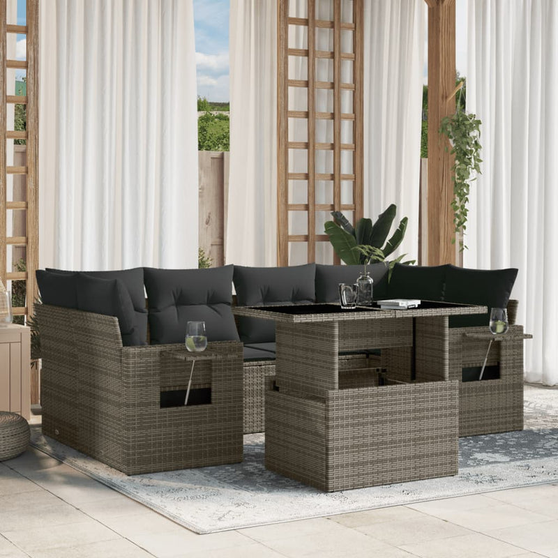 7 Piece Garden Sofa Set with Cushions Grey Poly Rattan Payday Deals