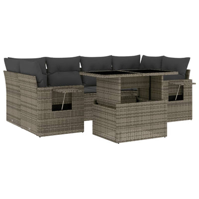 7 Piece Garden Sofa Set with Cushions Grey Poly Rattan Payday Deals